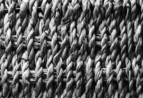 Macro detail of a weaven busket in black and white
