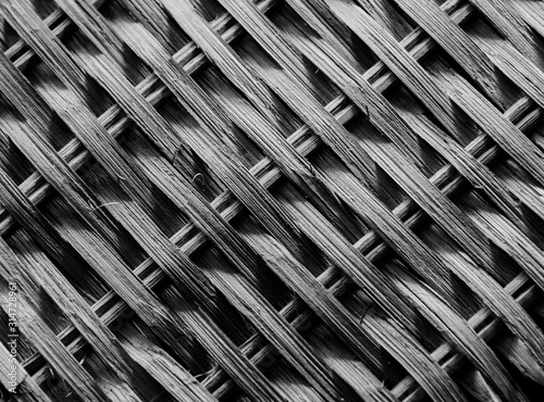 Macro detail of a weaven busket in black and white