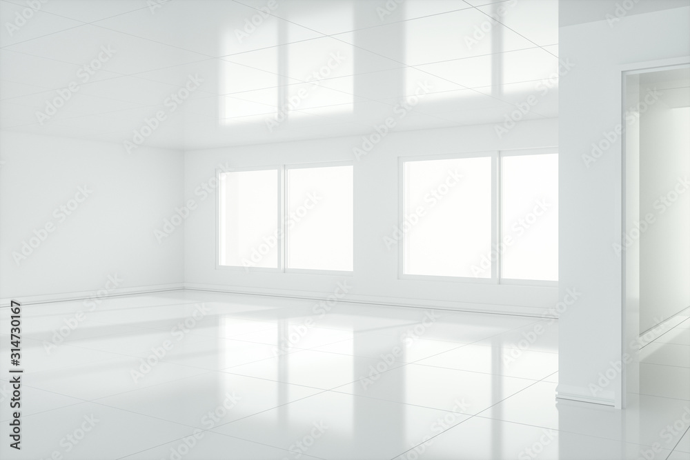 The white empty room with sunlight coming from the window, 3d rendering. The white empty room with sunlight coming from the window, 3d rendering.