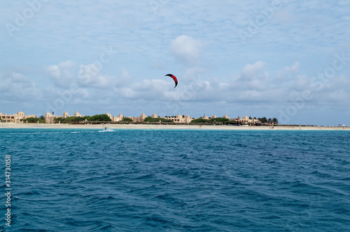 Panoramic view of sand beach in the island Sal, Cape Verde
