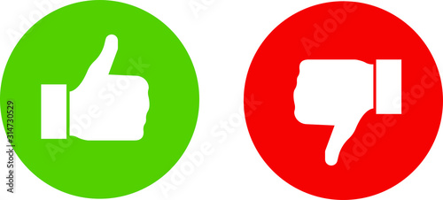 Thumb up and down red and green icons. 