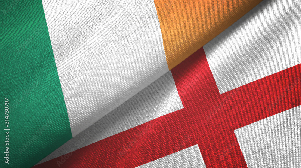 Ireland and England two flags textile cloth, fabric texture Ireland and England two flags textile cloth, fabric texture