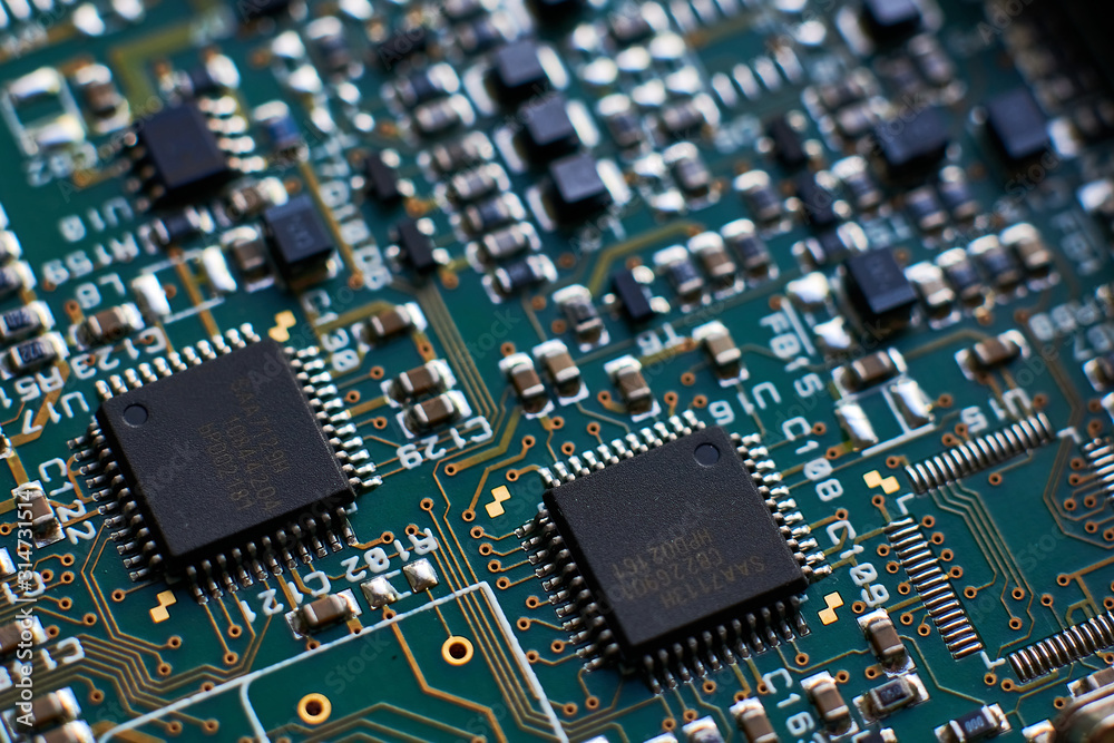 printed circuit Board with chips and radio components electronics printed circuit Board with chips and radio components electronics