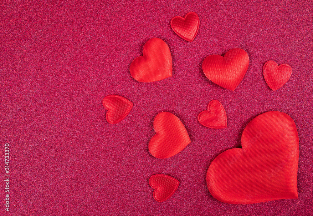 Valentine hearts on red background