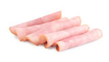 Slices of tasty fresh ham isolated on white