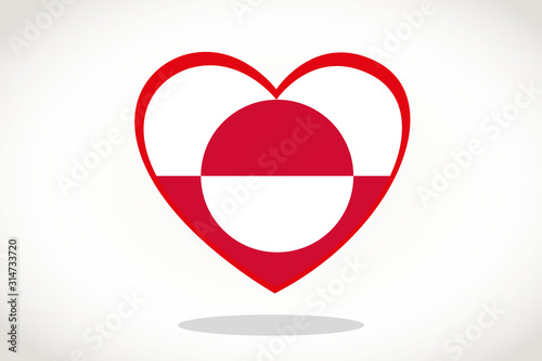 Greenland Flag in Heart Shape. Heart 3d Flag of Greenland, Greenland flag template design.
