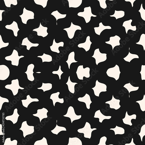 Vector abstract seamless geometric pattern. Monochrome background with curved shapes, tangled lines, mesh, fabric, weave, tissue. Black and white texture. Repeat design for decor, covers, textile