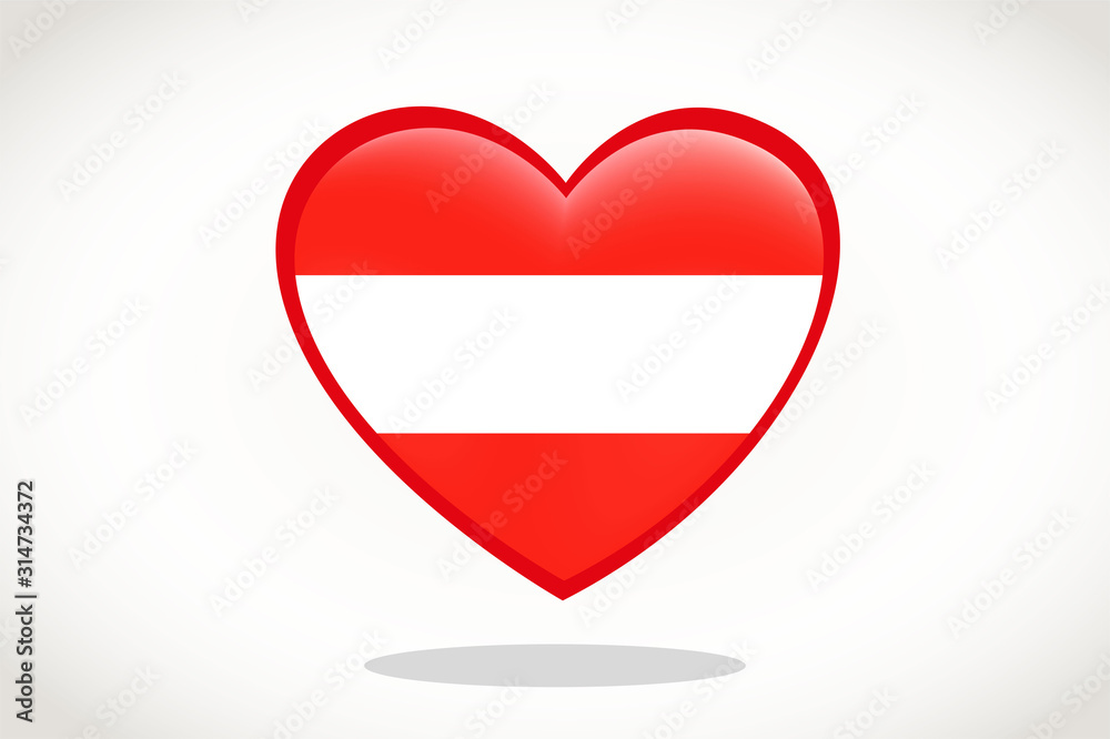 Austria Flag in Heart Shape. Heart 3d Flag of Austria, Austria flag template design. Austria Flag in Heart Shape. Heart 3d Flag of Austria, Austria flag template design.