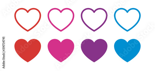 Set of Colorful Hearts - Red, Pink, Purple, Blue