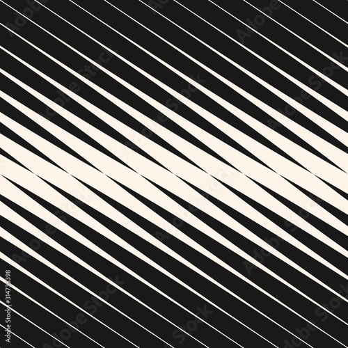 Vector diagonal halftone stripes seamless pattern, slanted parallel lines. Geometric monochrome texture with gradient transition effect. Abstract modern repeat background. Creative graphic design