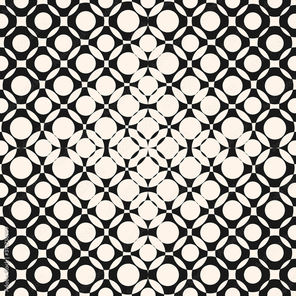 Fototapeta premium Vector geometric halftone seamless pattern with circles, crossing shapes, mesh