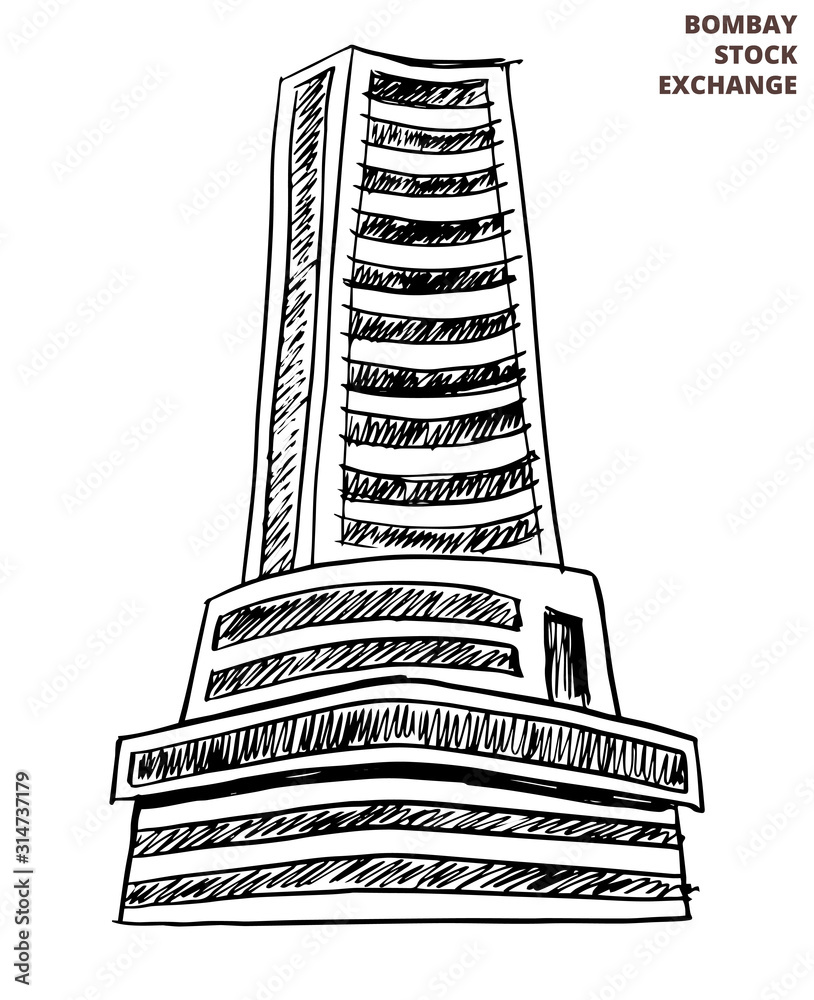bombay stock exchange , BSE building hand drawing , mumbai India vector ...