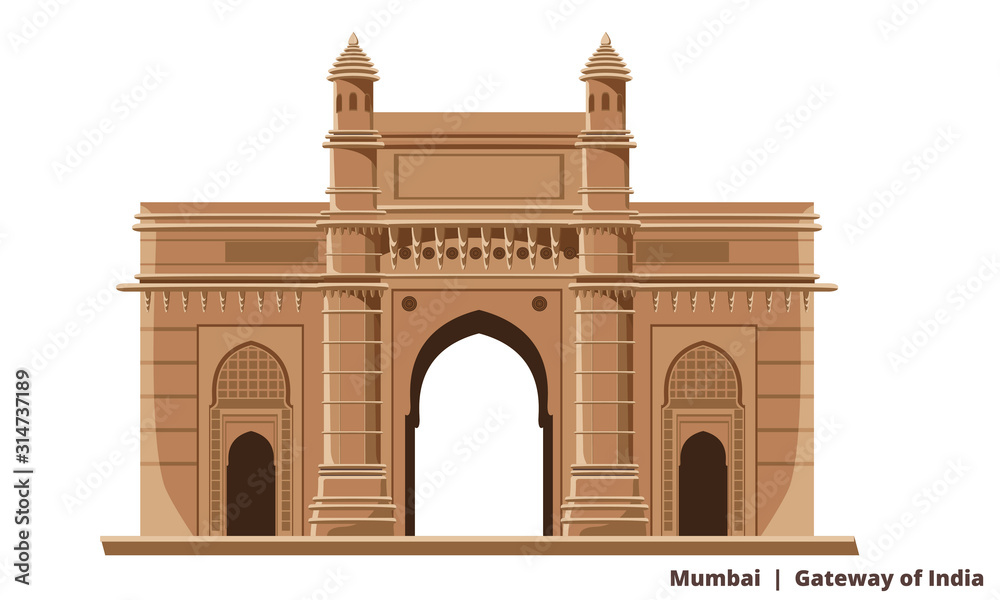 Gateway of india, Mumbai Bombay, famous historical icon vector Stock
