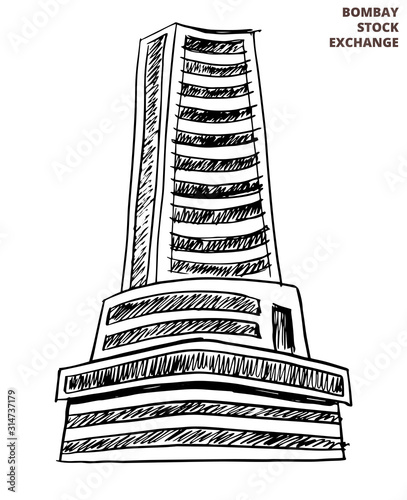 bombay stock exchange , BSE building hand drawing , mumbai India vector