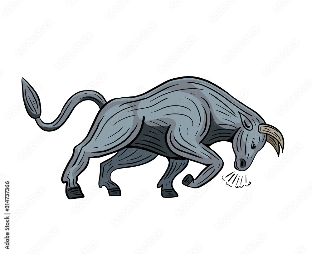 hand drawn angry charging bull colored isolated vector