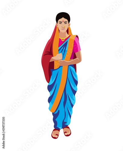 maharashtrian hindu women in traditional saree vector photo