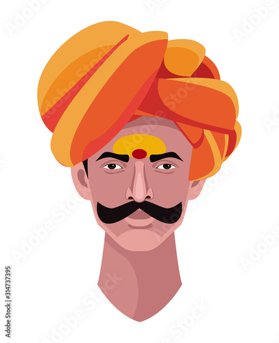 indian man with turban and mustache vector