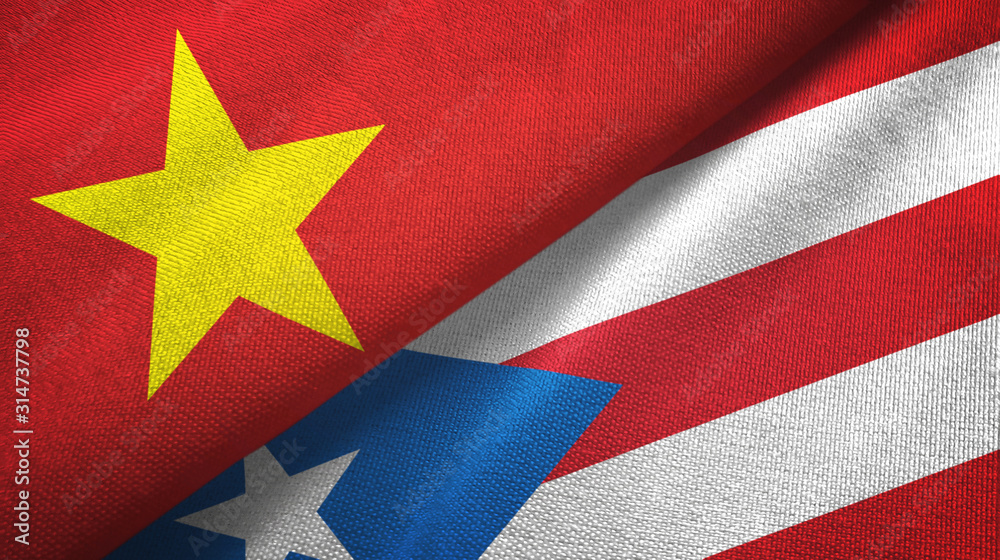 Fototapeta premium Vietnam and Puerto Rico two flags textile cloth, fabric texture