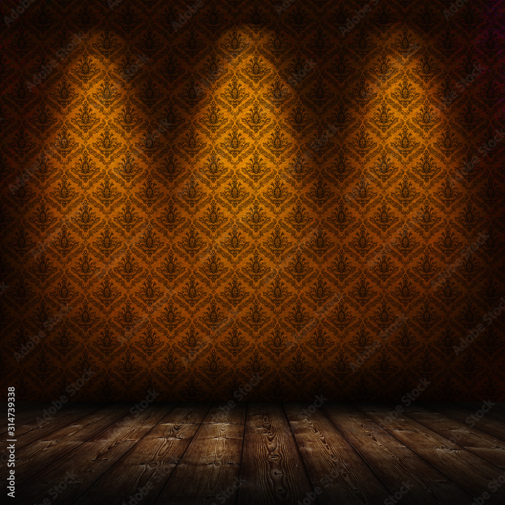 dark interior room with baroque wallpaper dark interior room with baroque wallpaper