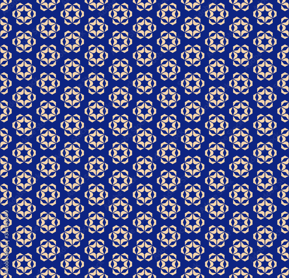Luxury vector geometric floral seamless pattern. Elegant deep blue and gold ornamental texture with small flowers, star shapes, snowflakes. Abstract festive background. Repeatable decorative design Luxury vector geometric floral seamless pattern. Elegant deep blue and gold ornamental texture with small flowers, star shapes, snowflakes. Abstract festive background. Repeatable decorative design