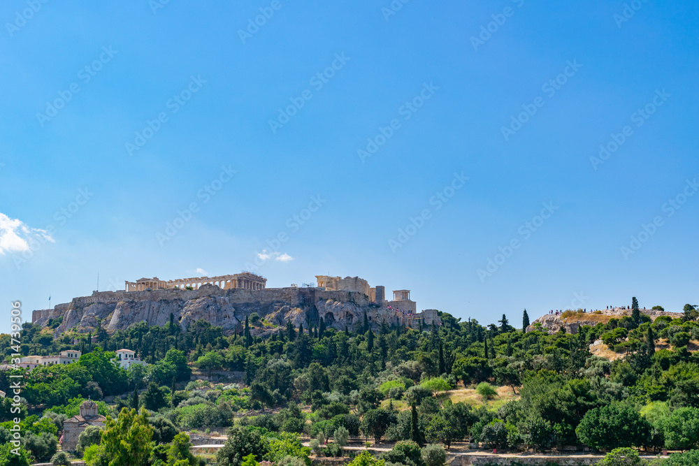 Acropolis hill and Parthenon temple as seen from ancient Agora