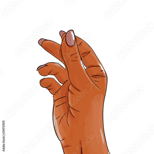 Hand drawn female afro american hand with pink nails 