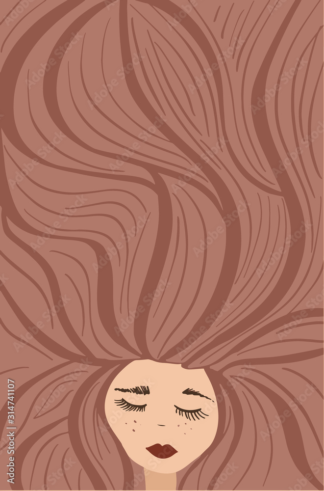 Sleeping girl with freckles and very long brown hair Sleeping girl with freckles and very long brown hair