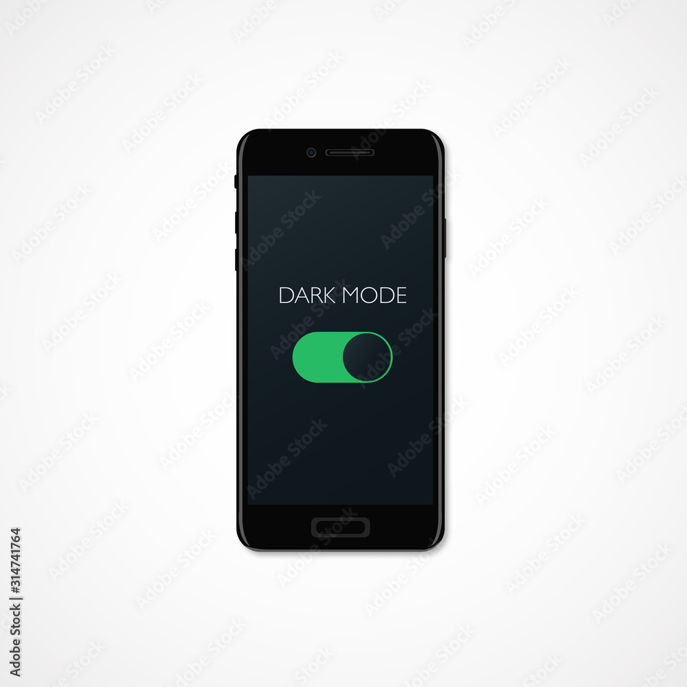 OLED smartphone screen in dark mode. On and Off Switch. Dark and Light Mode  Switcher for Phone Screens, tablets and computers. Toggle Element for  Mobile App, Web Design, Animation. Stock Vector |