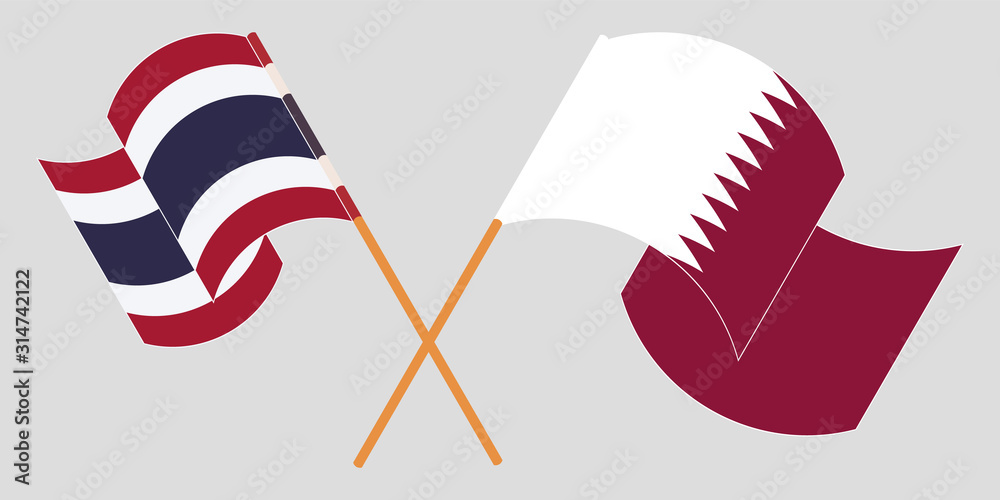 Obraz premium Crossed and waving flags of Thailand and Qatar