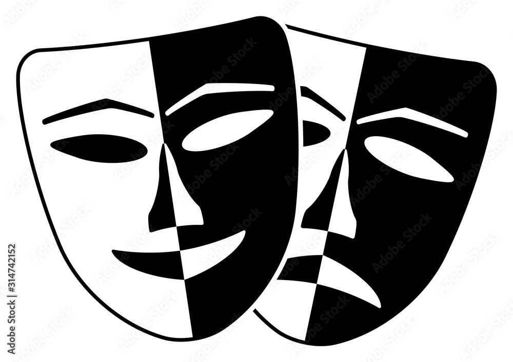 gz673 GrafikZeichnung - german: Theater Maske Symbol. - Komödie / Drama -  english: theatre mask icon. - comedy / drama - two-tone illustration  isolated on white background - xxl g8931 Stock Illustration | Adobe Stock