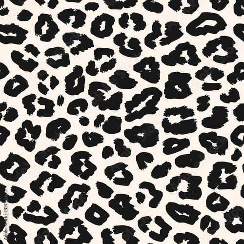 Leopard print pattern. Black and white vector seamless background. Animal skin texture of jaguar, leopard, cheetah, panther, leopard. Monochrome repeat design for textile, fabric, prints, wallpapers