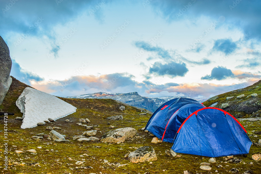 Camping tent. Trolltunga, Norway.