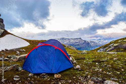 Camping tent. Trolltunga, Norway.