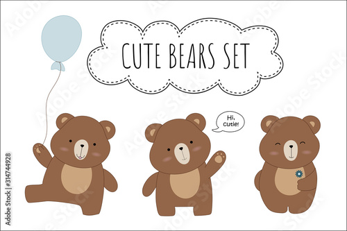 Set of illustrations of cute cartoon bears