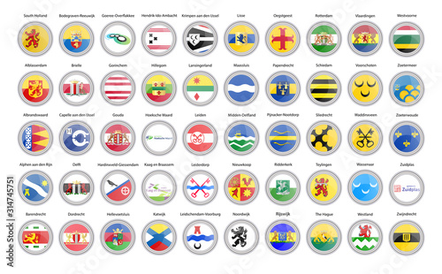 Set of vector icons. Municipalities of Netherlands flags (South Holland province). Vector.   photo
