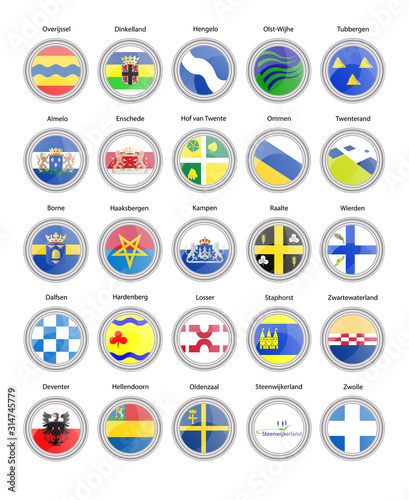 Set of vector icons. Municipalities of Netherlands flags (Overijssel province). Vector. photo