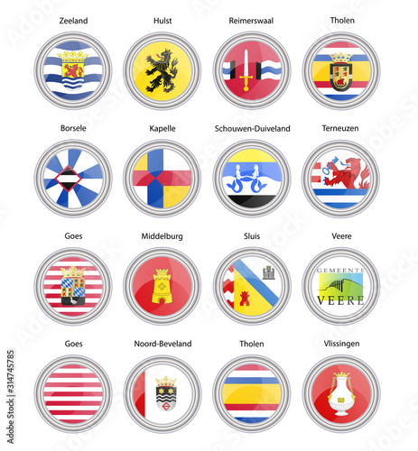 Set of vector icons. Municipalities of Netherlands flags (Zeeland province). Vector.   photo