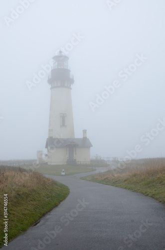 The Yaquina Head lighthouse shrouded in mist