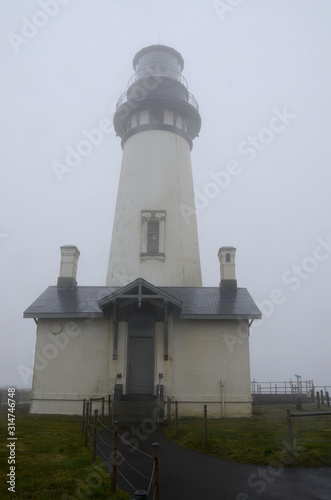 The Yaquina Head lighthouse shrouded in mist