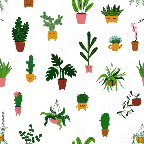 Seamless pattern With Different Indoor Plants