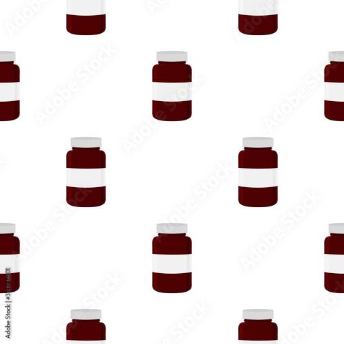 Illustration on theme big colored set different types of pills inside close jar