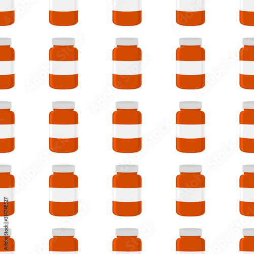 Illustration on theme big colored set different types of pills inside close jar