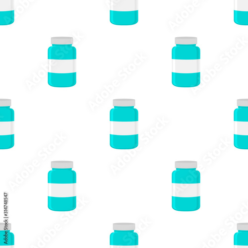 Illustration on theme big colored set different types of pills inside close jar