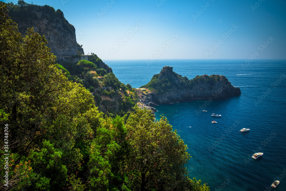 Italy - Boats in the Grotto Below - Amalfi Coast