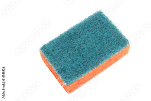 orange sponge for washing dishes. clean without foam. on a white isolated background