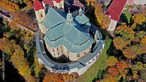 Baroque Basilica church of the Visitation Virgin Mary in spring, place of pilgrimage, Hejnice, Jizera mountain, Czech Republic photo