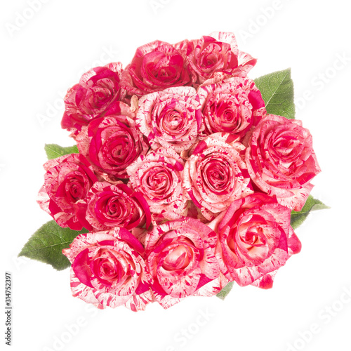 Bouquet of bright roses top view