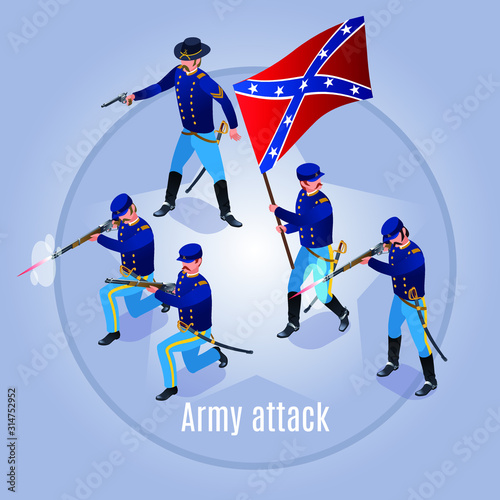 Army attack Wild West America Illustration isometric icons on isolated background