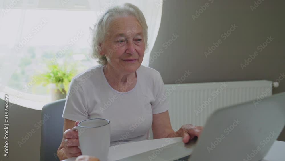 Old woman using laptop. Old woman using laptop.