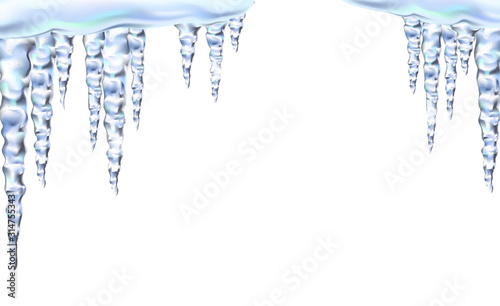 Icicles in vector shiny and glass hanging in winter and spring, snowdrift, clipart for your design.
